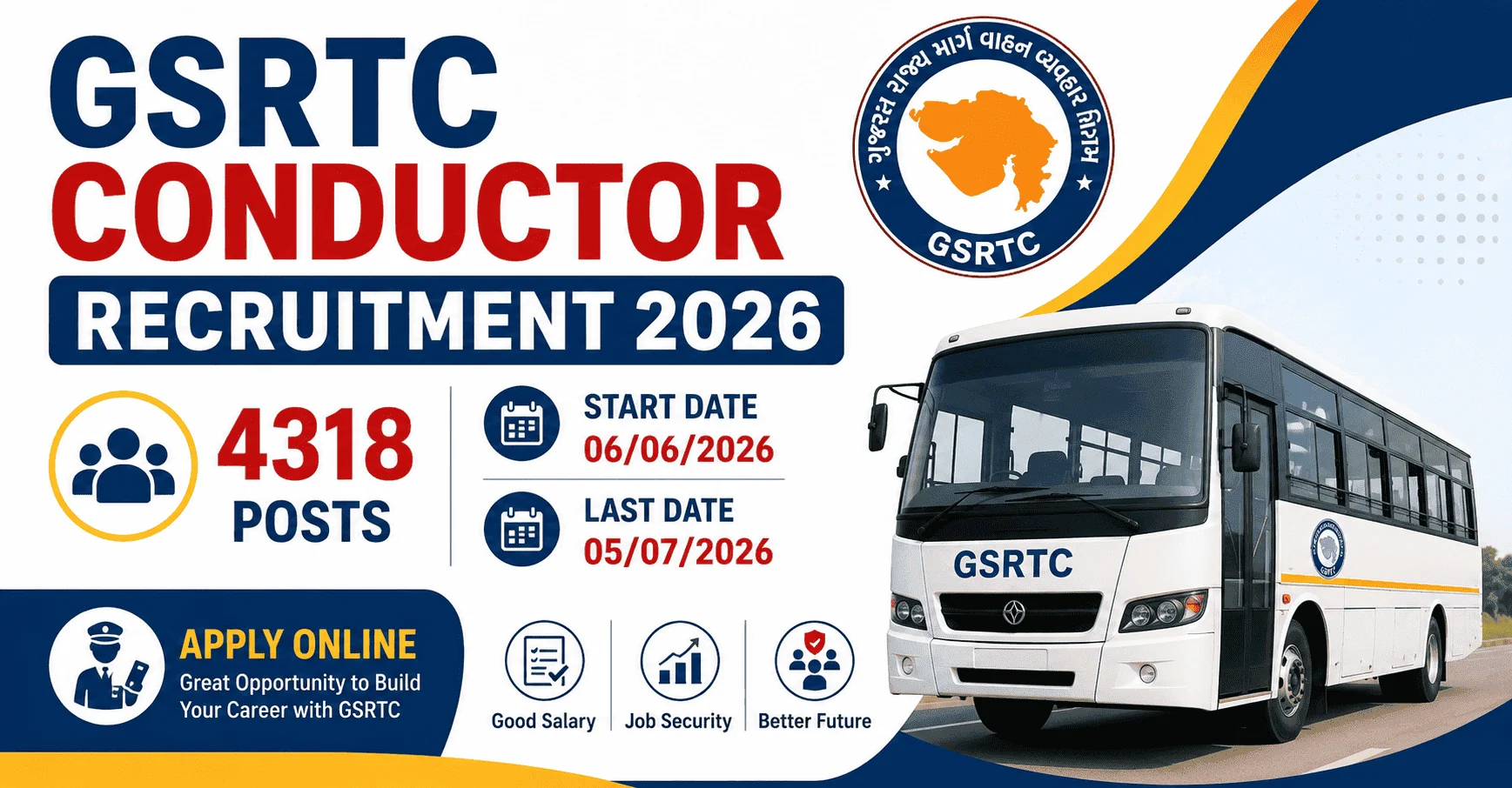 GSRTC Conductor Recruitment 2026: Apply for 4318 Posts